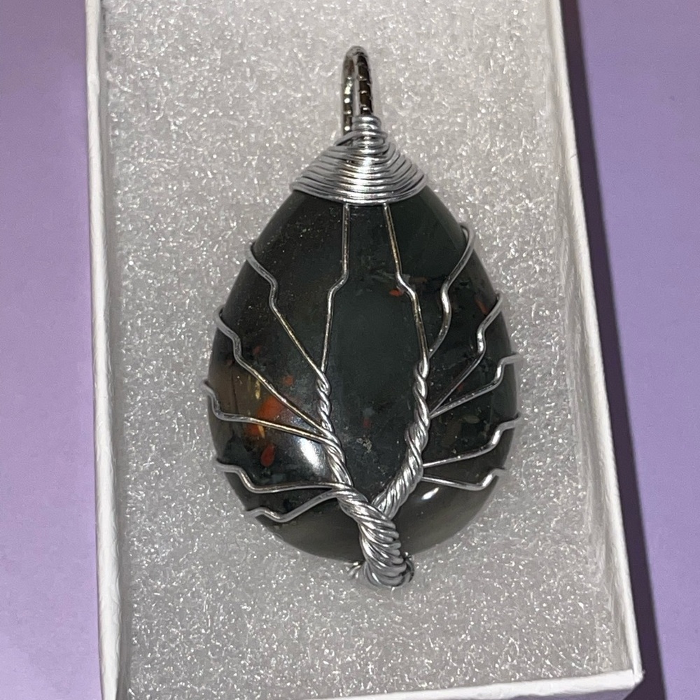 Sterling Wrapped Black Agate Pendant